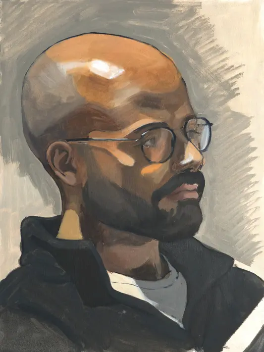 realistisches porträt ölgemälde eines jungen mannes mit brille