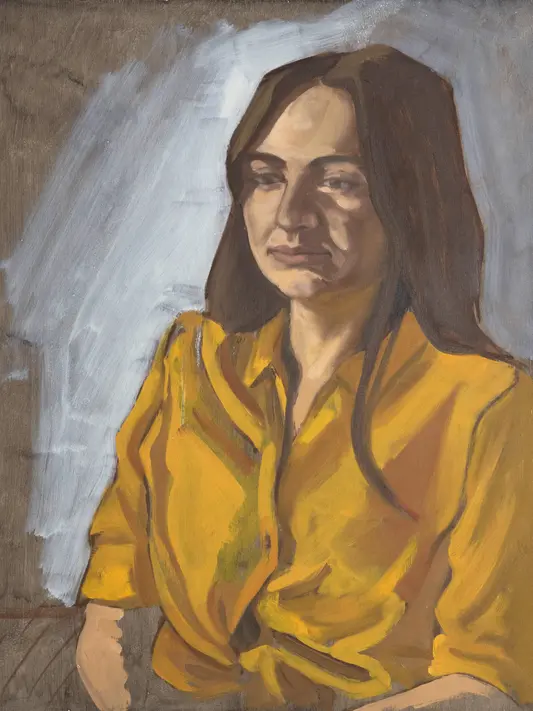 Porträt Ölbild einer jungen Frau mit gelber Bluse