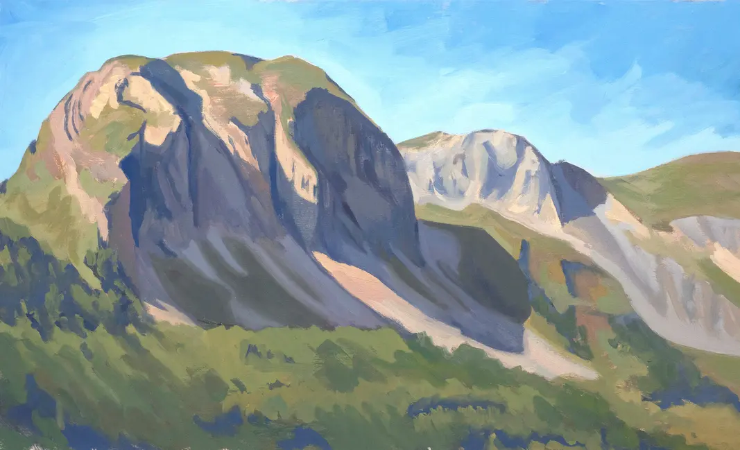 ölgemälde eines Bergs in Graubünden, Schweiz