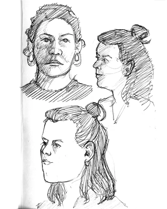 Porträt Skizzen von drei Frauen