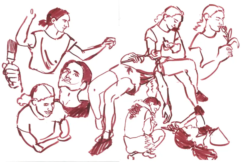 Filzstiftzeichnung eines Mannes Figurenstudien in verschiedenen Posen